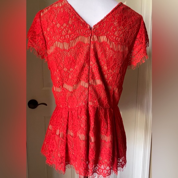 Anthropologie Maeve Red Lace Shirt Size M Valentine’s Day romantic pretty - Picture 2 of 11